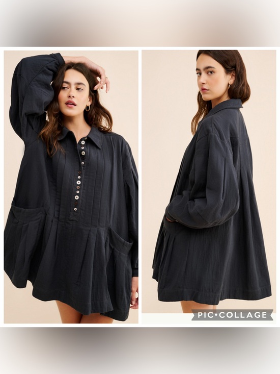 Free People Dresses & Skirts - Free People Thalia Bohemian Oversized Mini Shirtdress Size Large